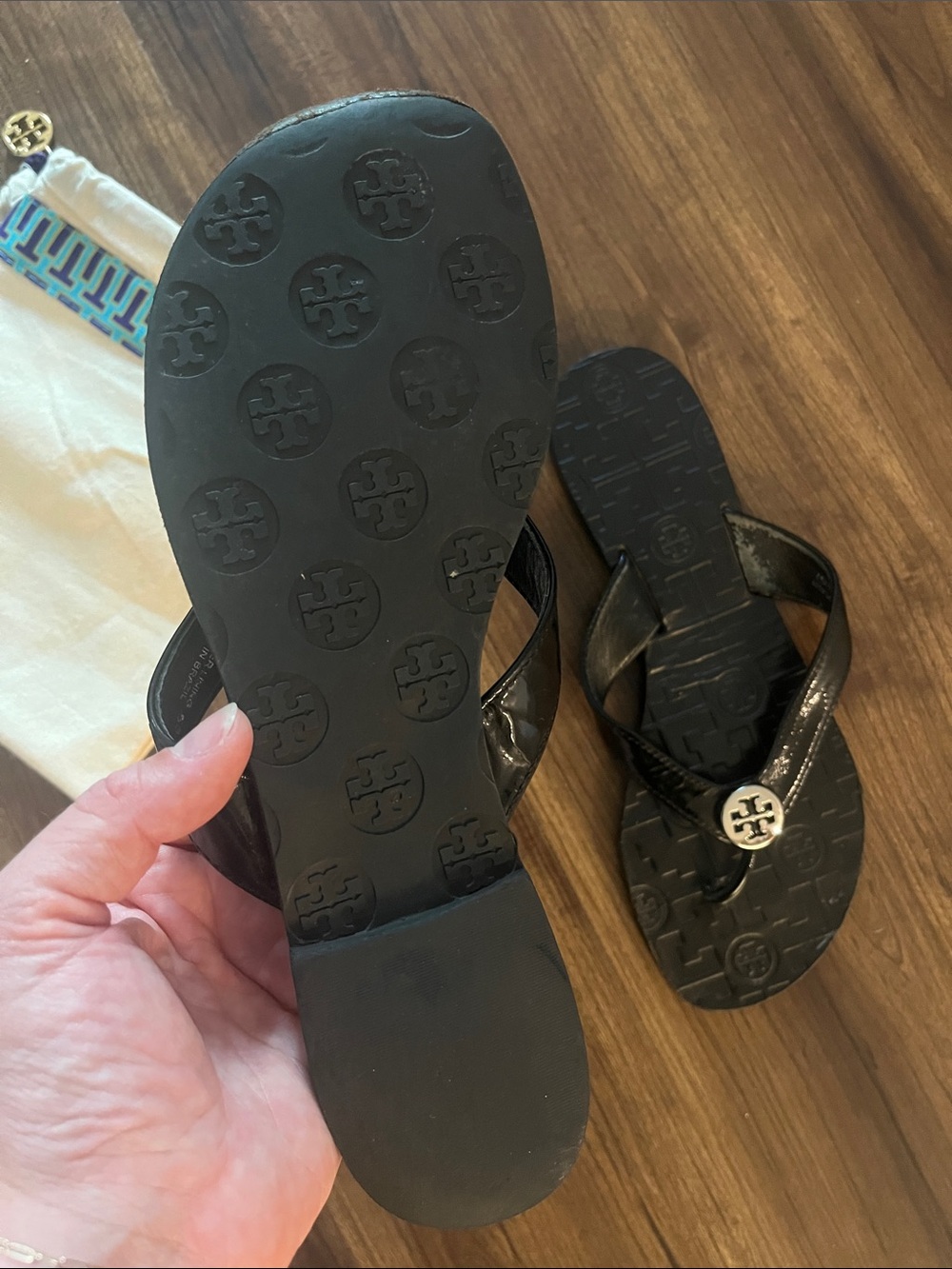 Tory Burch Thora Black Patent Leather Sandals